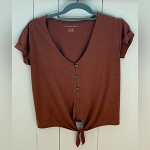 American Eagle Outfitters Brown Short Sleeve Tie-Front Top